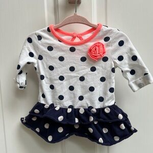 Cherokee 3-6M White and Blue Polka Dot Flare Girls Blouse Top
